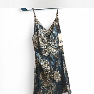 Zara Blue and Gold Mini Dress